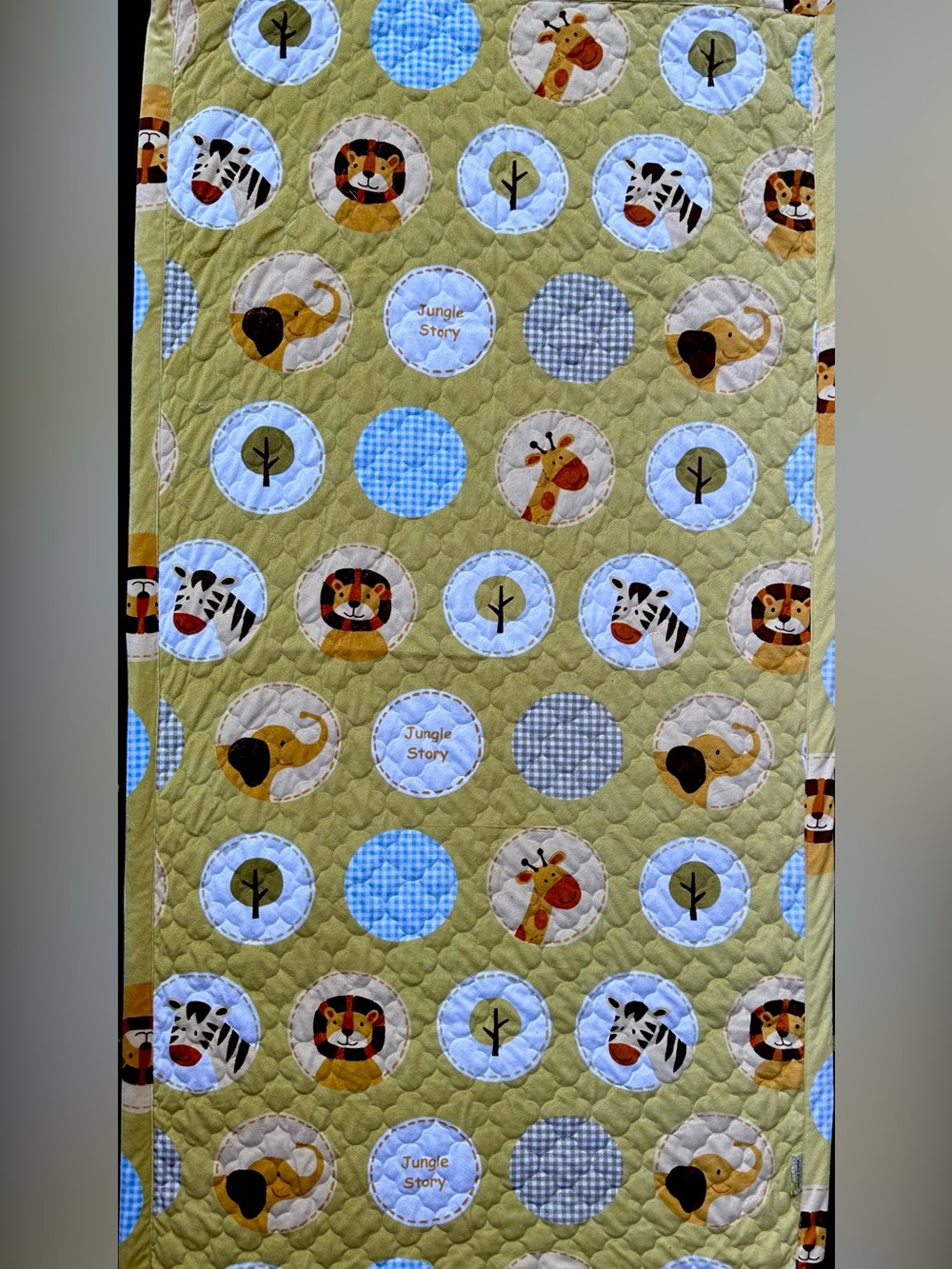 MARIE FRANCE PARIS KIDS QUILT BLANKET”JUNGLE STORY” PATCHWORK OF SAFARI ANIMALS